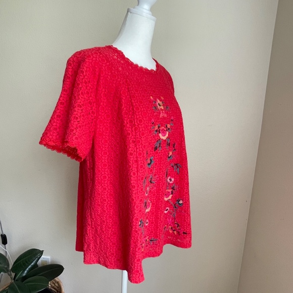 Altar'd State RED embroidered crochet swing top M - Picture 7 of 16